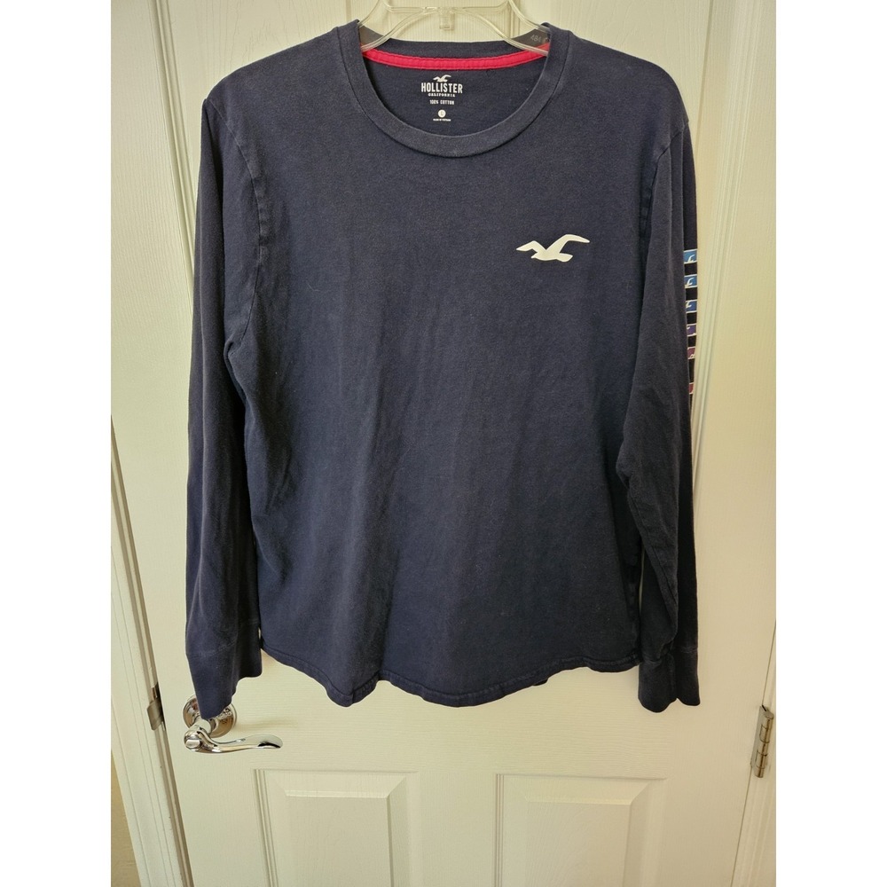 Hollister Women's Navy Blue Long Sleeve 100% Cotton T-Shirt, Sz. LG